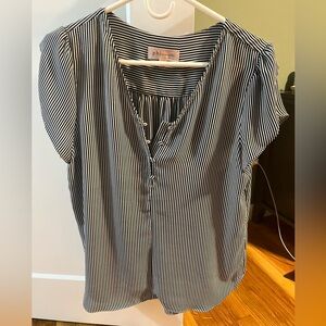 Navy Striped Flutter Sleeve Blouse- Philosophy Med.